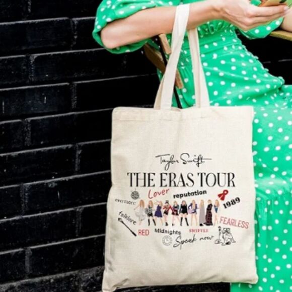Taylor Swift Tote Bag The Eras Tour Canvas Taylor Images Album Cream 13" X 14" - Picture 7 of 10
